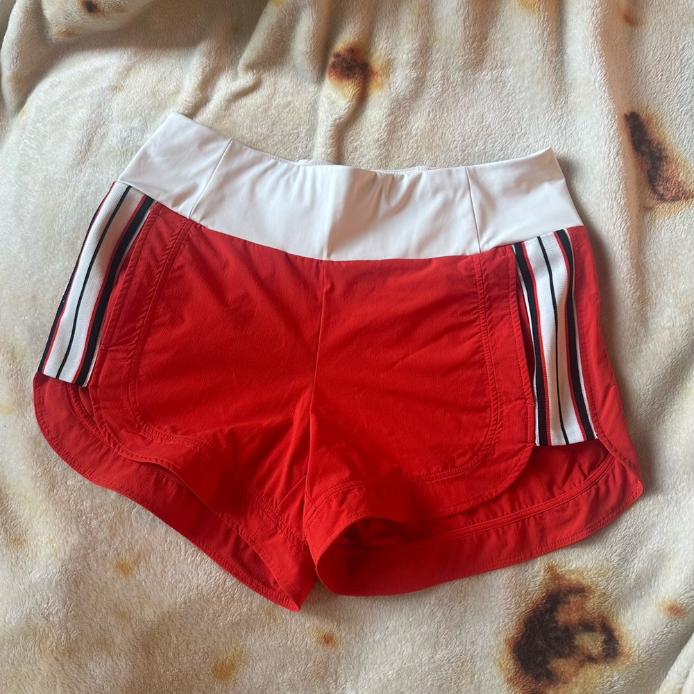 Athleta Red and White Ascender Athletic Shorts